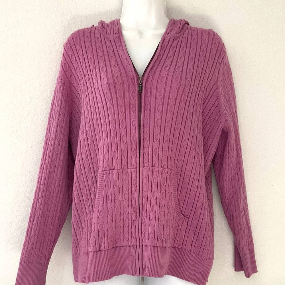 Style & Co Rose Pink Cable Knit Full Zip Hoodie Sweater Jacket 2X (Flaw)